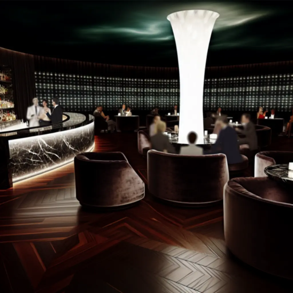 Elegant casino lounge dining area with low lighting and crafted cocktails