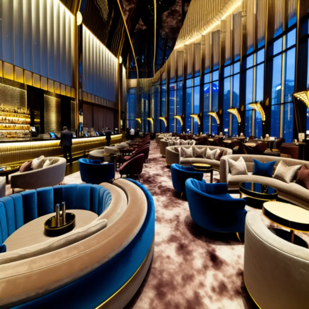 Luxurious GraytonLux lounge with moody lighting and refined decor