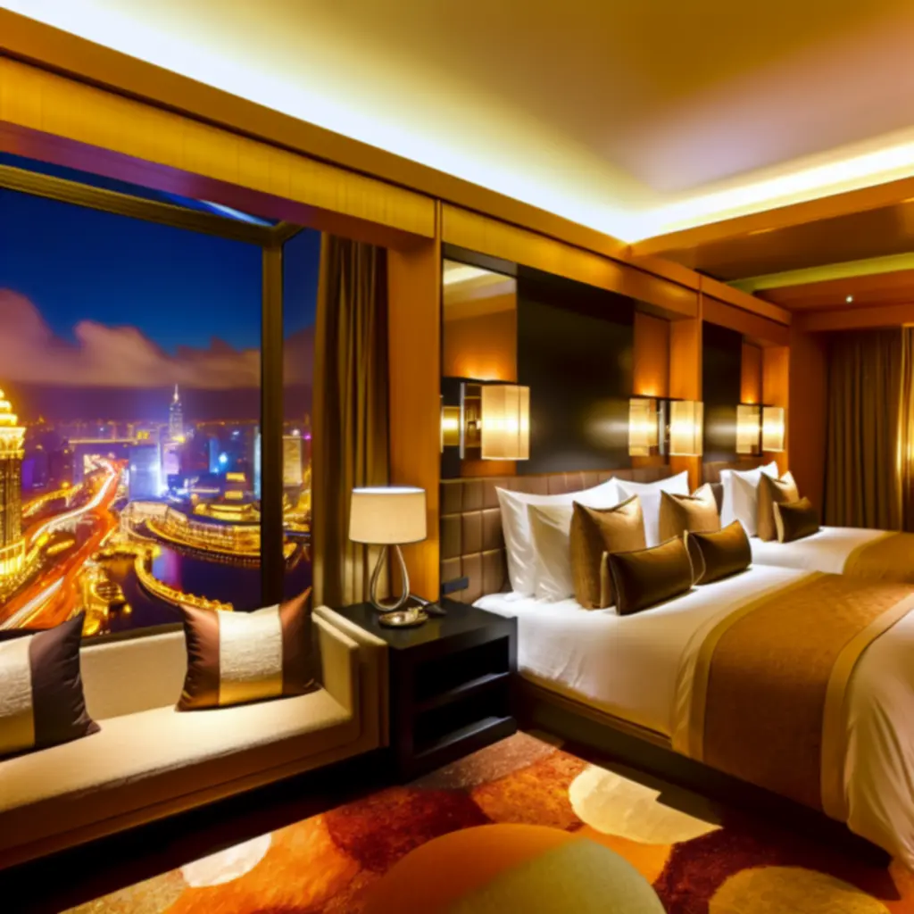 Cinematic interior of GraytonLux flagship USA property with warm golden lighting and elegant bar seating