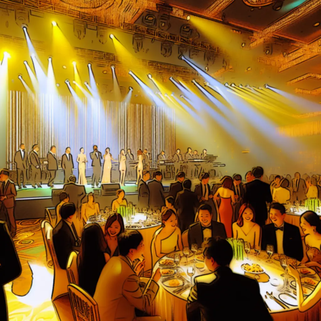 Luxury casino gala at GraytonLux with dramatic lighting and gaming tables