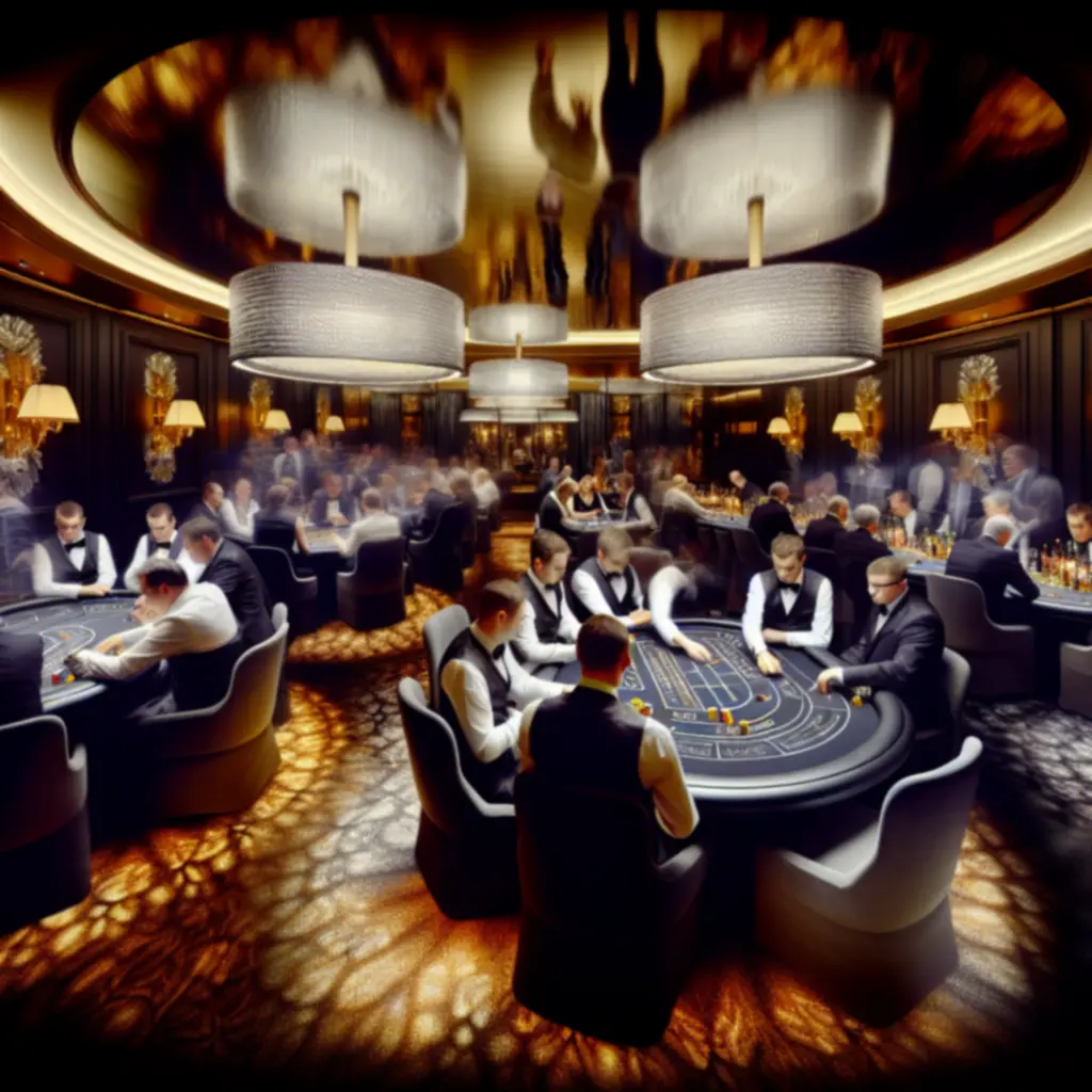 VIP gaming night in a GraytonLux casino with golden ambient lighting